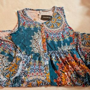 Molerani Teal Multi-Print Sleeveless Mini Dress